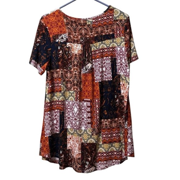 Cathy Women Size Medium Tunic Top Short Sleeve V Neck Lace Stretch Colorful - Picture 2 of 9
